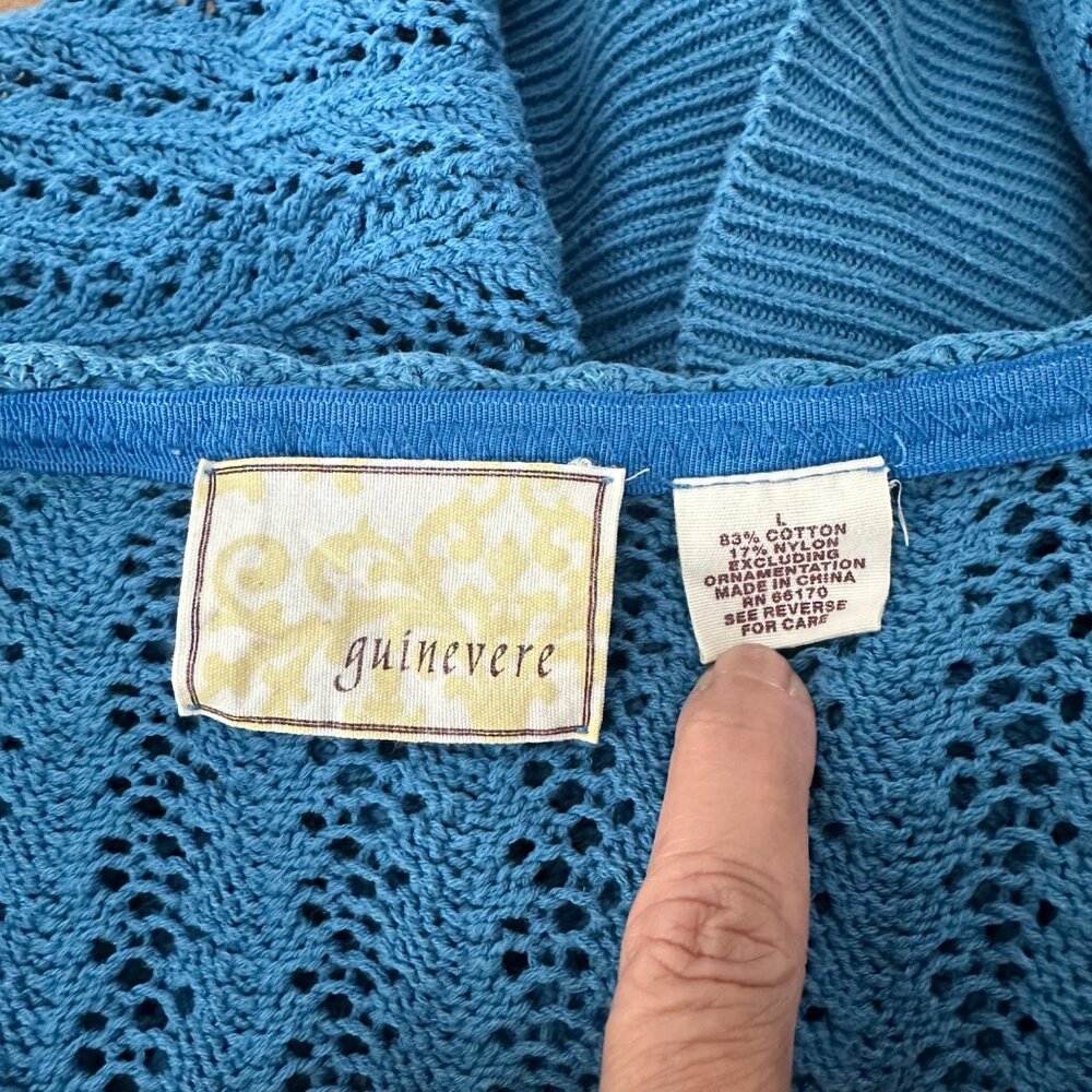 Anthropologie Guinevere Crochet Knit Cardigan V Neck Floral Embroidered Boho Blu - Picture 10 of 11